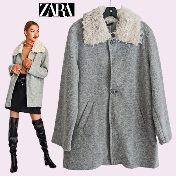 ZARA NEW Bohemian Curly Long Sheep Faux Fur Collar Jacket Coat M - Picture 1 of 11